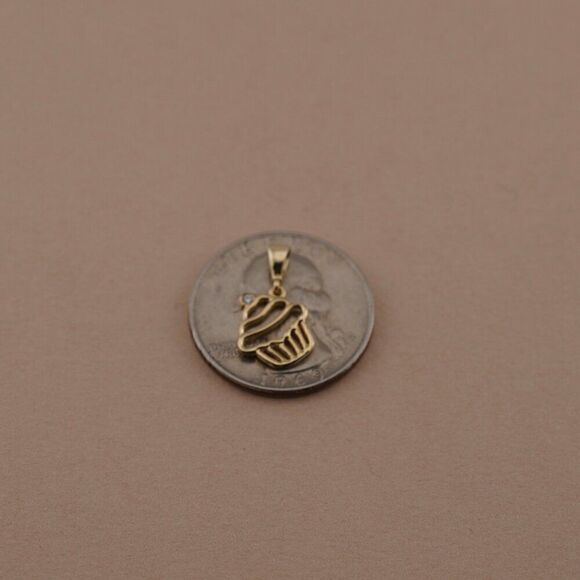14K Solid Gold Cupcake Charm | Modern Jewelry | Symbols of Celebration, and Joy - Picture 5 of 11